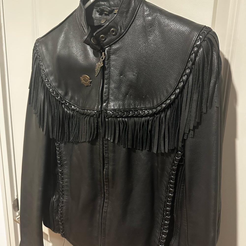 Willie G Harley Davidson Black Leather Fringe Jacket